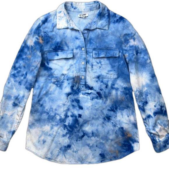 Impulsive Designs Tops - TEXAS STORMS Tie dye half button up shirt pockets upcycled by Impulsive Designs